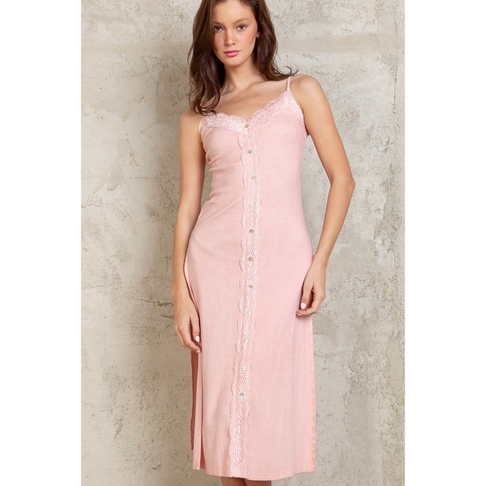 POL Light Pink Lace Trimmed Midi Tank Dress - Picture 6 of 10